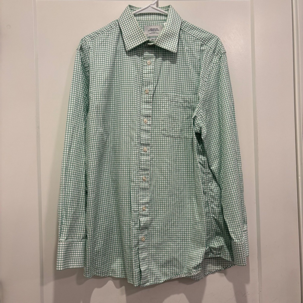 Charles Tyrwhitt Mens Slim Fit Green Grid Cotton Dress Shirt 17/34in 43/86cm